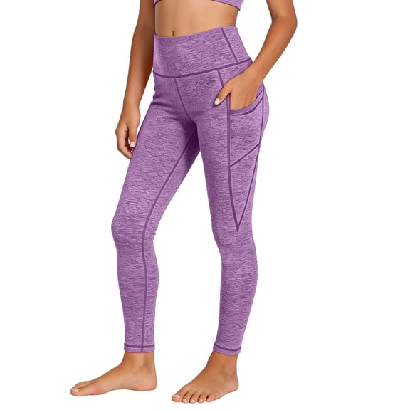 dazeni Girls Athletic Leggings Soft Stretchy Ankle Length High Waisted Yoga Pants with Pockets for Running Hiking Bike Purple 4 Years