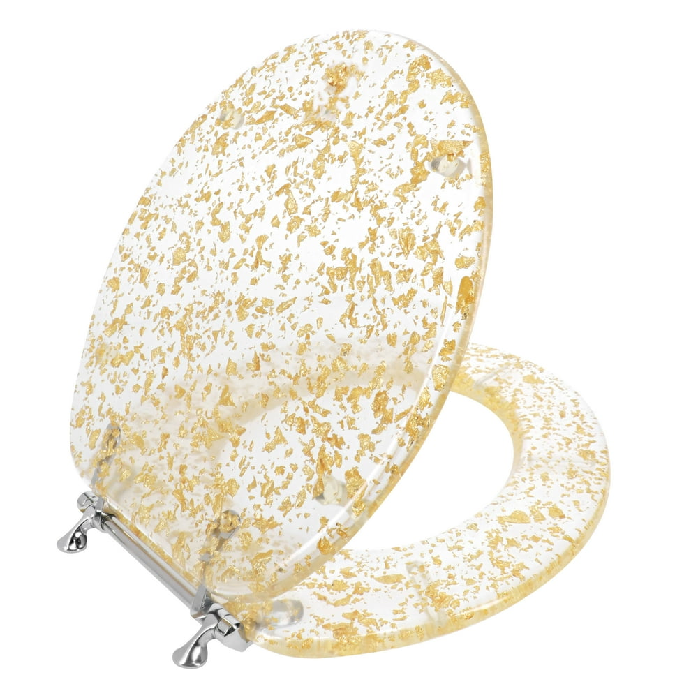 Ginsey Round Resin Decorative Toilet Seat with Chrome Hinges, Gold Foil