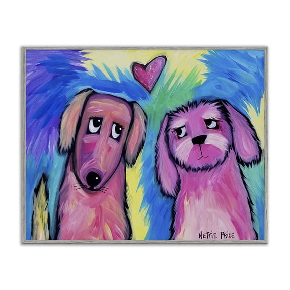 Stupell Industries Cottage Abstract Dog Friends Gray Framed Giclee Art, 14 x 11, by Nettie Price