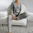 thumbnail image 4 of Ltctricy Lounge Sets for Women Striped Long Sleeve V Neck Ribbed Knit Tops and Flare Pants 2 Piece Pajama Sets with Pockets(Black,XX-Large), 4 of 6