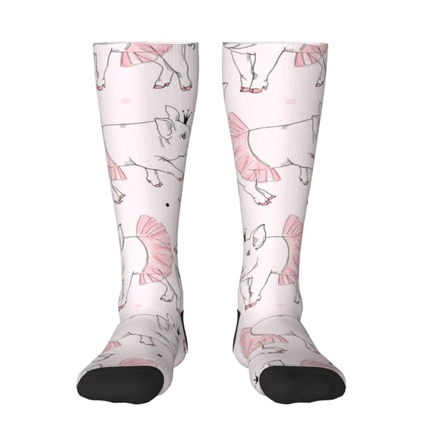 Fotbe Cute Piggy Ballerina Calcetas Divertidas Estampadas para Hombre y Mujer, Calcetas de Algodón hasta la Rodilla para Caminar, Correr, Enfermería y Embarazo