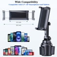 thumbnail image 6 of Cup Holder Phone Tablet Mount, 360° Rotatable and Strong Grip, Easy to install, Expander Adjustable Long Arm for Car(Black), 6 of 7