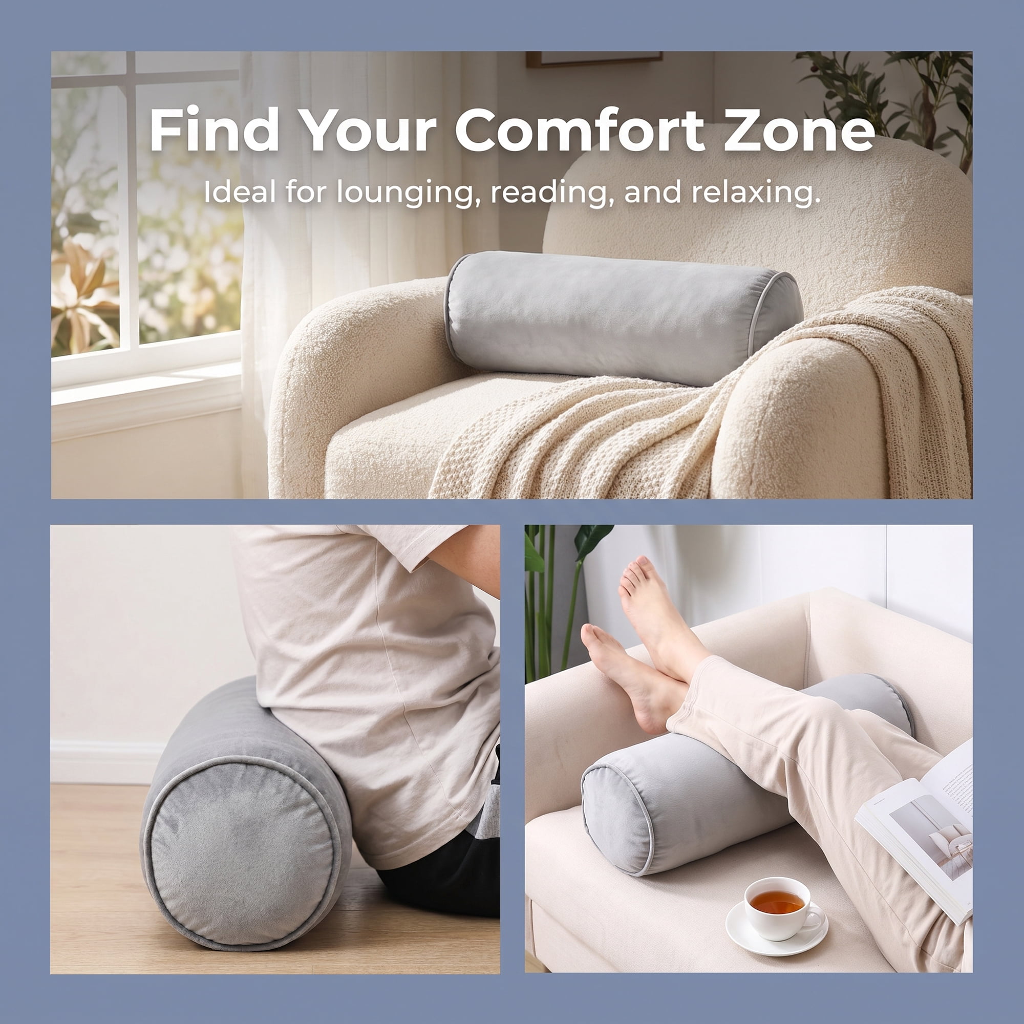 Unique Bargains Lumbar Support Wool Pillow for Back Support Gray 19.7"x6.7"