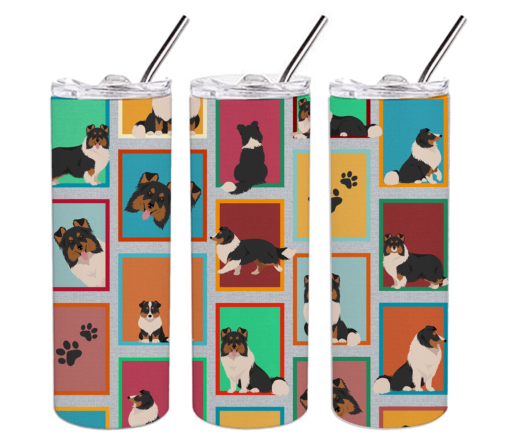 Carolines Treasures MLM1172TBL20 20 oz  Lots of Tricolor Sheltie Stainless Steel Skinny Tumbler