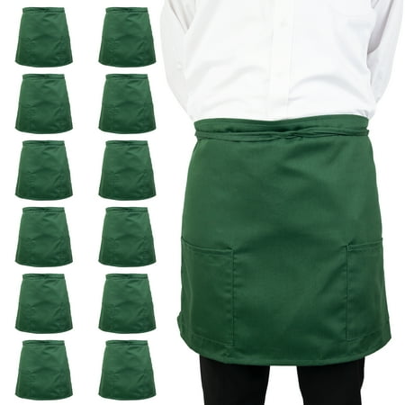 

Arkwright Server Half Bistro Aprons (18x30 12-Pack) with Two Patch Pockets Poly/Cotton Adjustable Apron for Restaurants Cafes Hotels Hunter Green