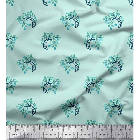 Soimoi Poly Georgette Fabric Tree Block Print Fabric by Yard 42 Inch Wide