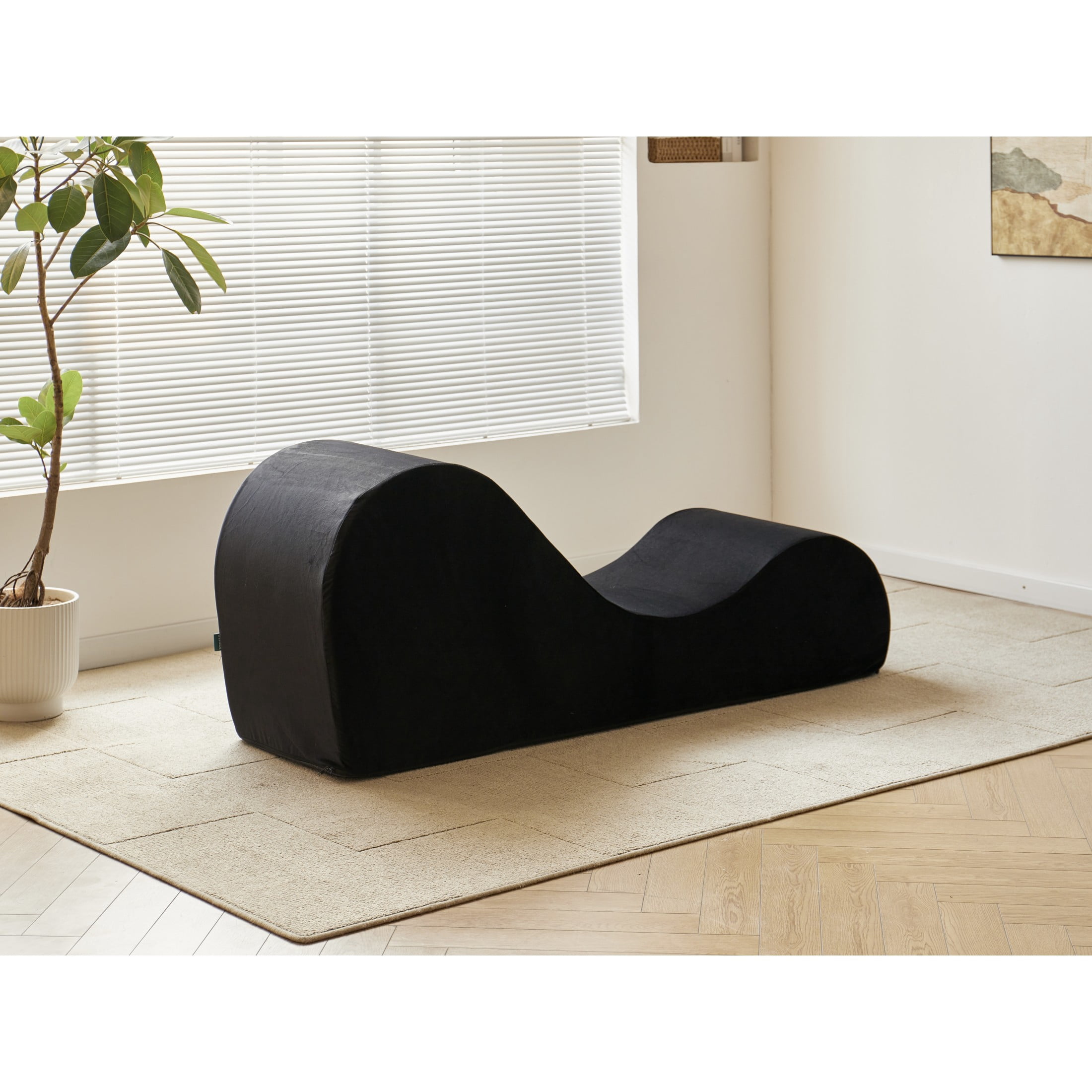 GDF Studio 62.5" Ergonomic Chaise Lounge Chair with High-Density Foam, Machine-Washable Cover, Black