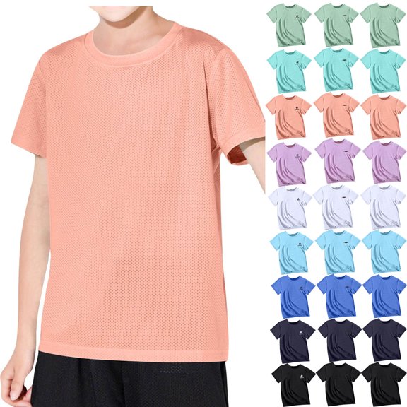 Teyfeniy 2-18T Unisex Toddlers Teens T-Shirts for Boys and Girls Short Sleeve Casual Crew Neck Summer Pullover Tops Solid Color Loungewear Going out Youth Shirts