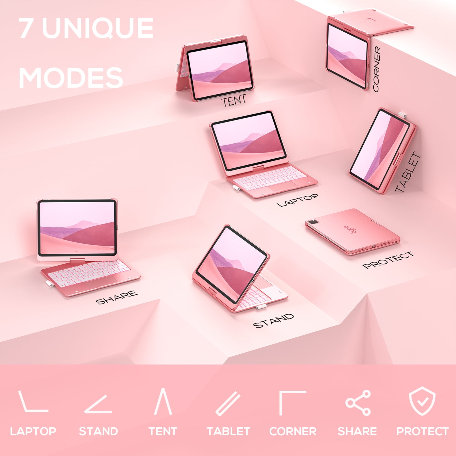 typecase Keyboard Case with Trackpad for iPad Air 11-inch (M4/M3/M2, 2026/2025/2024), Pro 11", Air 5 & 4, 360° Wireless Backlit Keyboard with Pencil Holder, Pink
