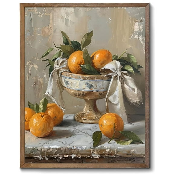 Farmhouse Still Life Picture Living Room - Rustic Vintage Decor for Bedroom - Tangerine Orange Fruit Moody Muted Oil Painting Art Deco Wall Art for Kitchen - 8x10inch Unframed