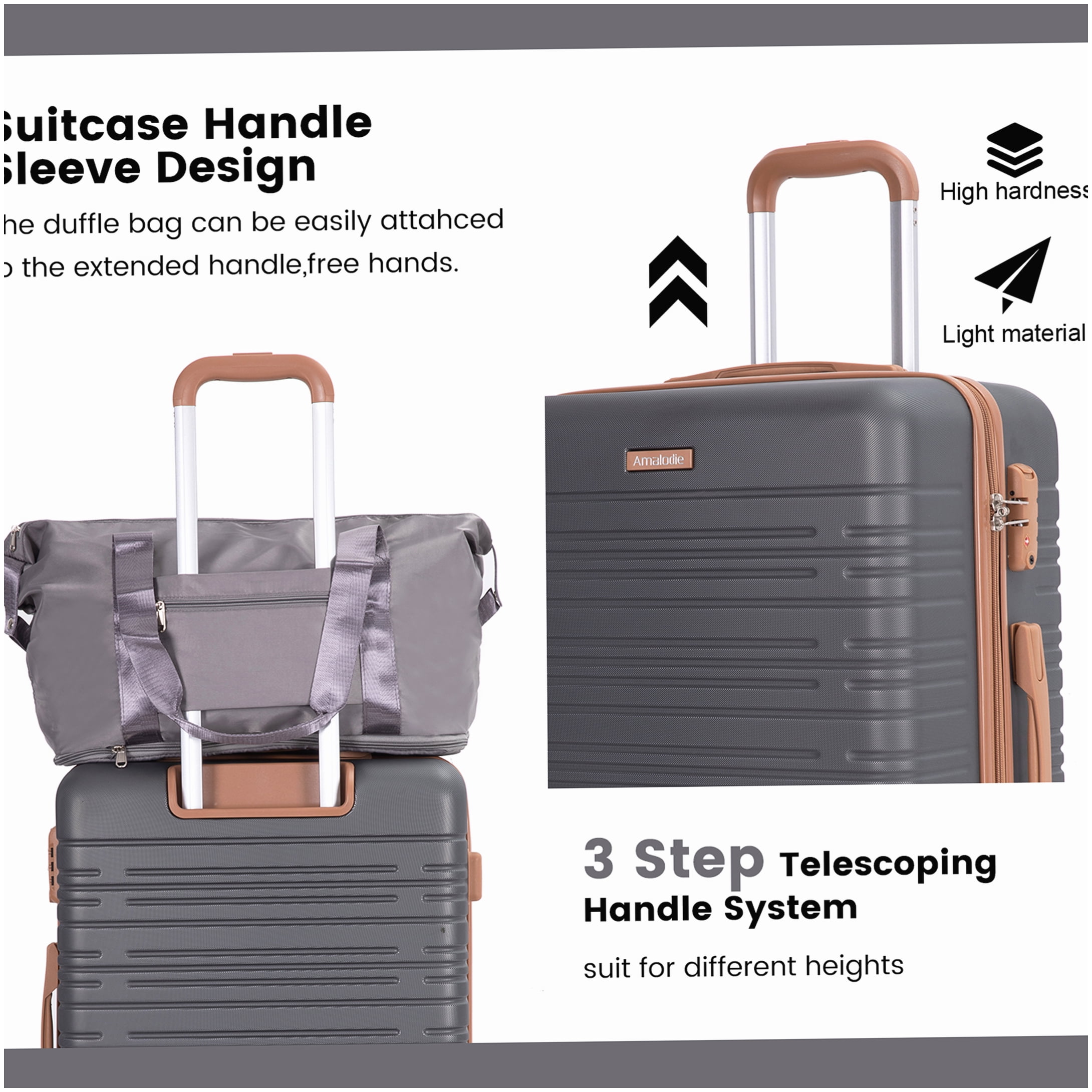 MANGIJOY TSA Lock Hard Shell Suitcase Set, 6-Piece Gray ABS Luggage with Spinner Wheels &; Duffel Bag