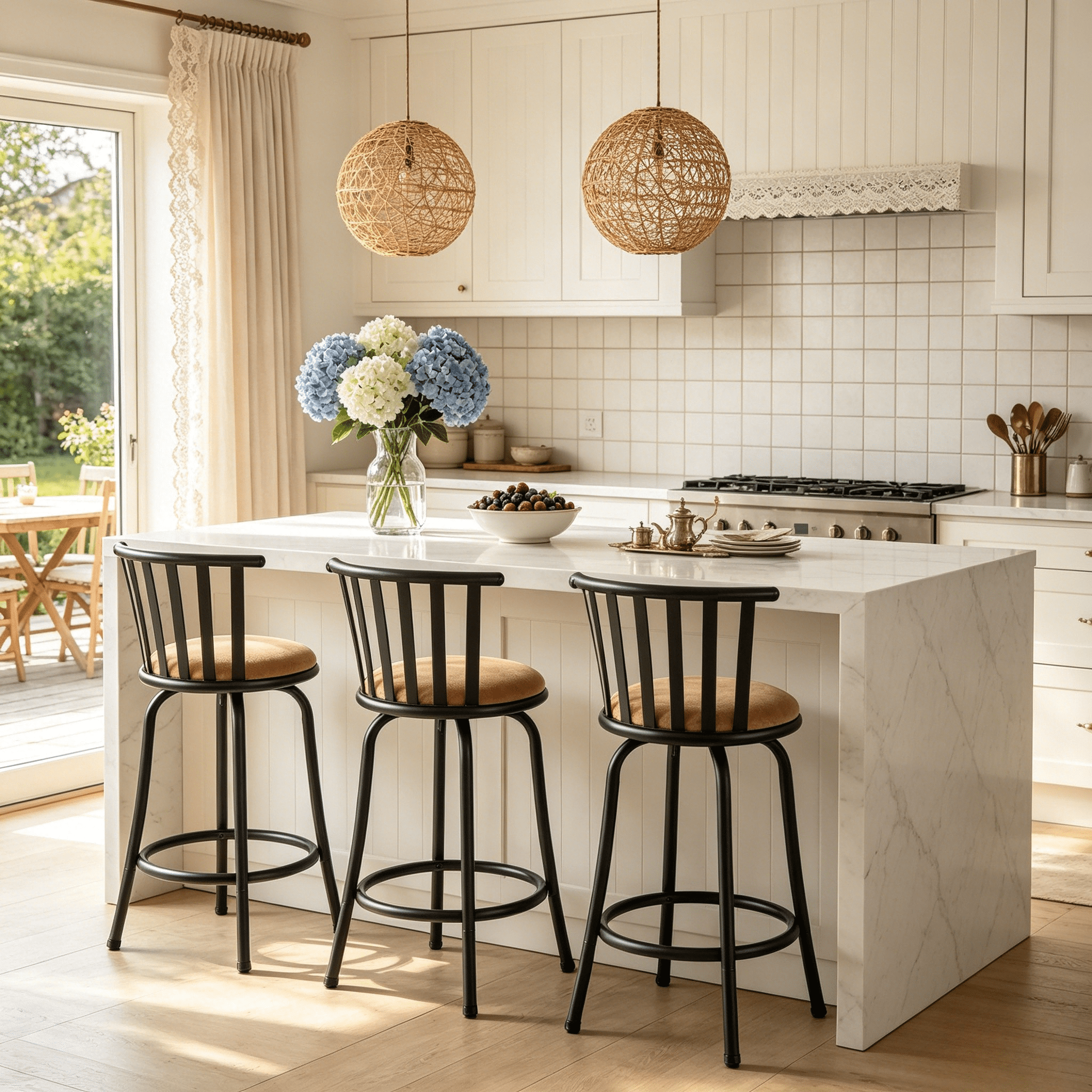 Homy Casa Swivel Counter Height Bar Stools Set of 3 with Back, Adjustable Upholstered Modern Bar Chairs for Kitchen Island, Brown
