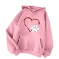 thumbnail image 1 of Bmisegm Sweat à Capuche Décontracté Chic Imprimé Cœur Manches Longues Col Rond avec Poche pour Femmes Automne Hiver Rose S, 1 of 3