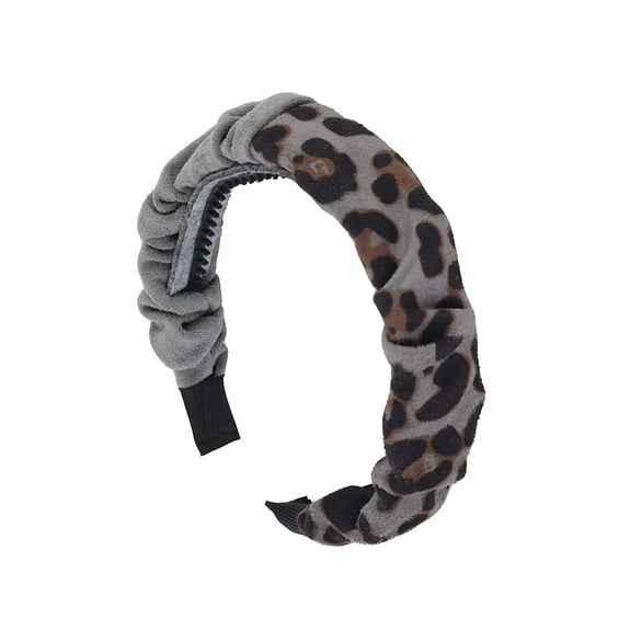 Motique Accessories 2 Tone Headband-1 inch Black and Grey Leopard Scrunch Headband
