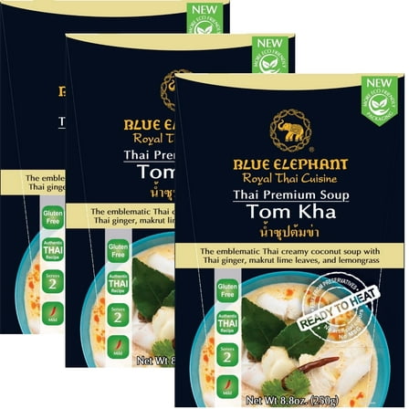Blue Elephant Royal Thai Cuisine, Thai Premium Soup, 8.8oz, Tom Kha Soup, 3-Pack