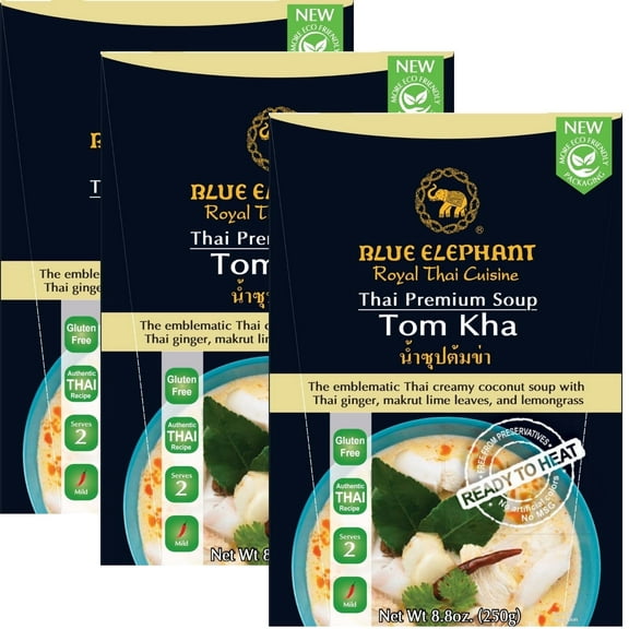 Blue Elephant Royal Thai Cuisine, Thai Premium Soup, 8.8oz, Tom Kha Soup, 3-Pack