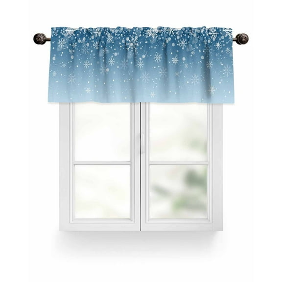 Christmas White Snowflakes Kitchen Valances for Windows Winter Blue Gradient Valance Curtains for Kitchen /Living Room/Bedroom/ Bathroom Decor, 42"x12 " ,Rod Pocket 1 Panel,