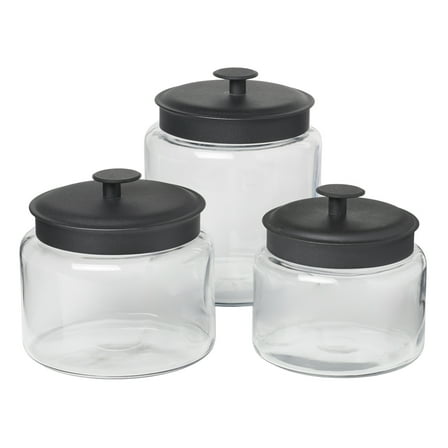Anchor Hocking Glass Jars with Black Metal Lids, 3 Piece Set