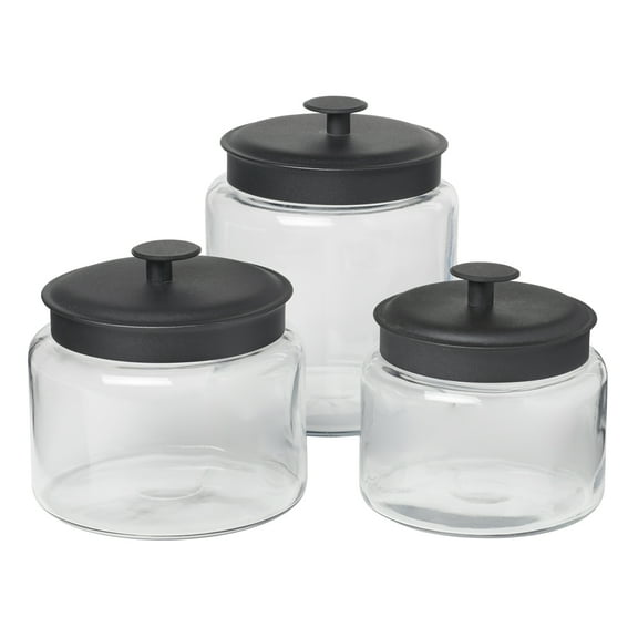 Anchor Hocking Glass Jars with Black Metal Lids, 3 Piece Set