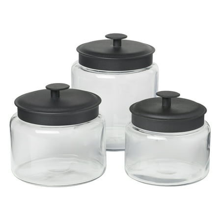 Anchor Hocking Glass Jars with Black Metal Lids  3 Piece Set