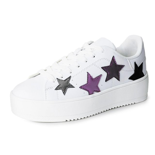 J. Adams Espadrilles à Plateforme pour Femmes - Chaussures de Mode Décontractées à Lacets - Blanc Multi-Étoile - 10