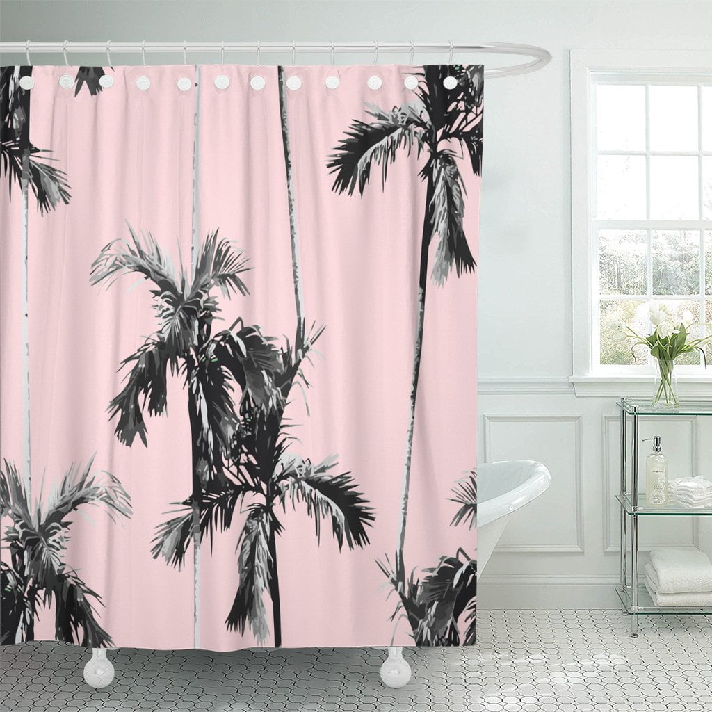 Pknmt Summer Tropic Banana Palm Tree, Pink And Black Shower Curtain Fabric