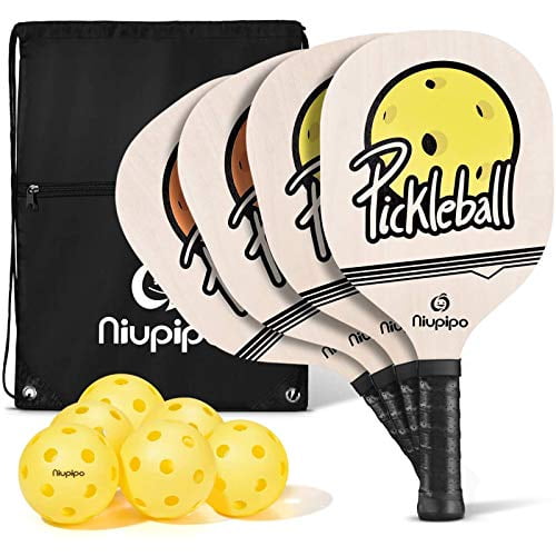 7-ply Basswood Wooden Pickleball Set with 1 Carry Bag and 4 Balls Yellow and Orange Pickleball Paddle Set of 2 with Ergonomic Cushion Grip Pickleball Rackets niupipo Wood Pickleball Paddles Set 