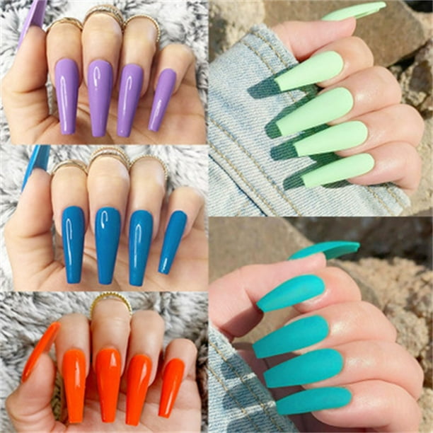 Fiudx Ofertas Relámpago Pure Color Glossy Wearing Nails Uñas Postizas Terminadas 24 Uñas Terminadas Con Uso 3Ml