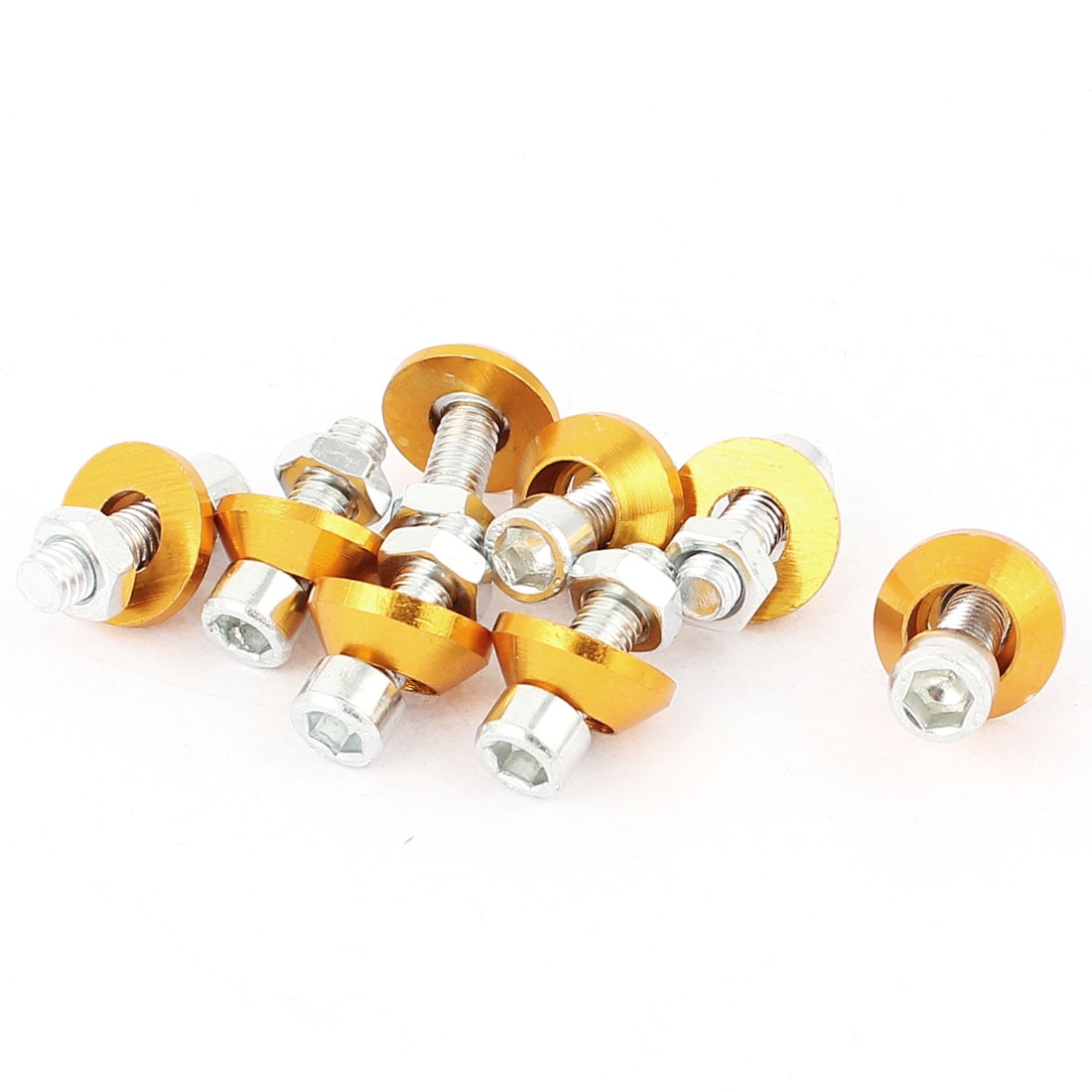 F FIERCE CYCLE 4pcs 6mm Metal Motorcycle License Plate Frame Bolt Screw Fastener Gold Tone