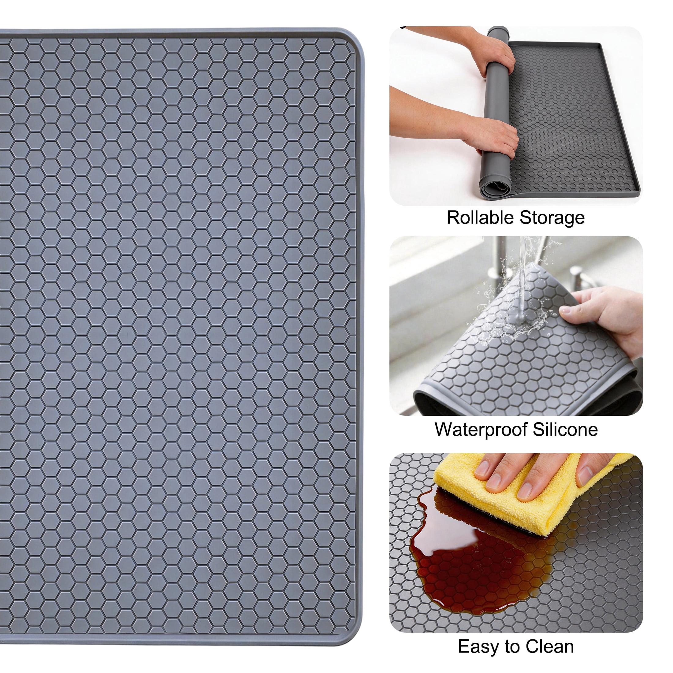GARITIN Under Sink Mat 34" x 22", Waterproof Silicone Kitchen Cabinet Liner, Non-Slip Protector for Bathroom & Laundry, Gray