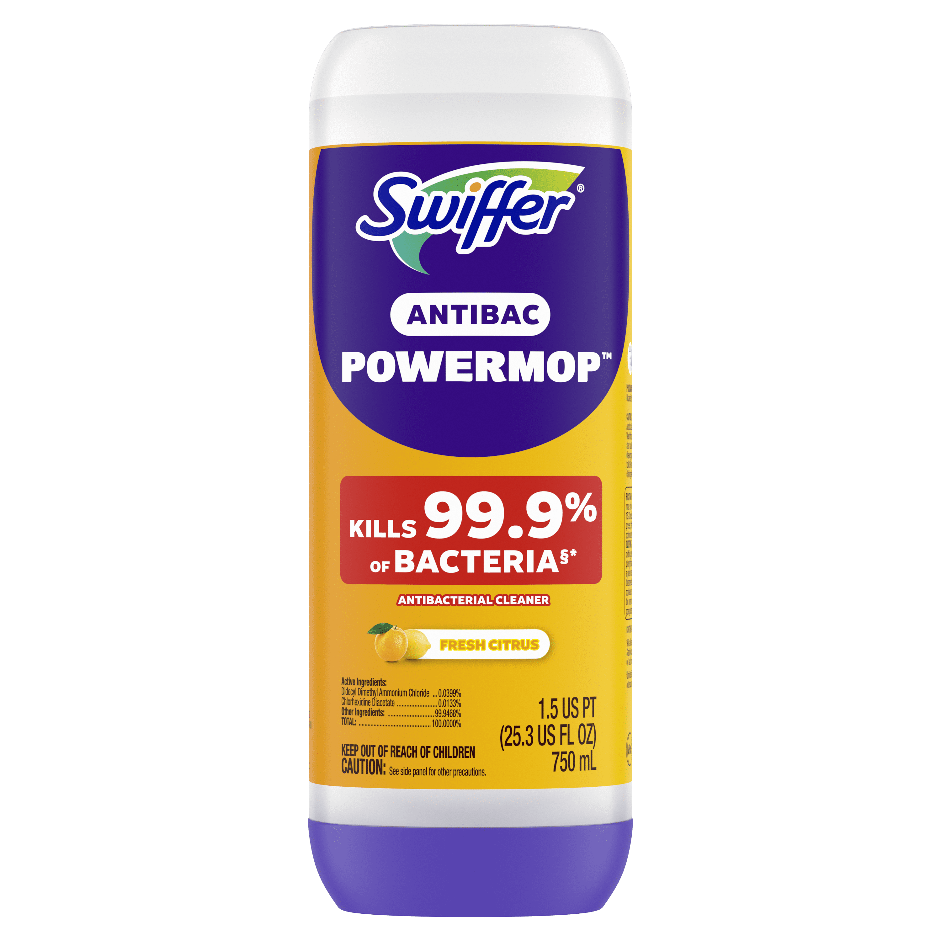 Swiffer PowerMop Anti-Bacterial Refill Solution, Lemon, 1-Pack