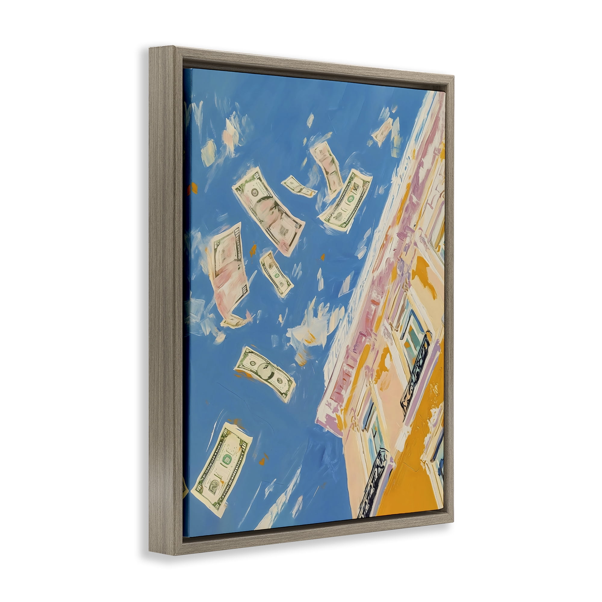 Stupell Industries Money Rain Drifting Past Windows Brown Framed Floater Canvas Wall Art, design by The Prints Vibe