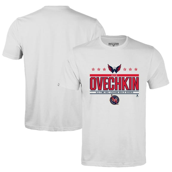 Men's Levelwear Alexander Ovechkin White Washington Capitals NHL All-Time Leading Goal Scorer Milestone Stars Name &