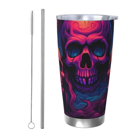 

Gaeub Purple-Red Skull Print 20-Ounce Stainless Steel Car Cup Tumblers Cups with Lids and Straw Coffee Cups for Adults Kids Home Car Office School Travel Party-Straw Two-piece Set