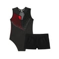 thumbnail image 3 of Aislor Kids Girls Shiny Diamond Sleeveless Gymnastics Leotard Biketard with Shorts Set Workout 6-14 A Red&Black 8, 3 of 7