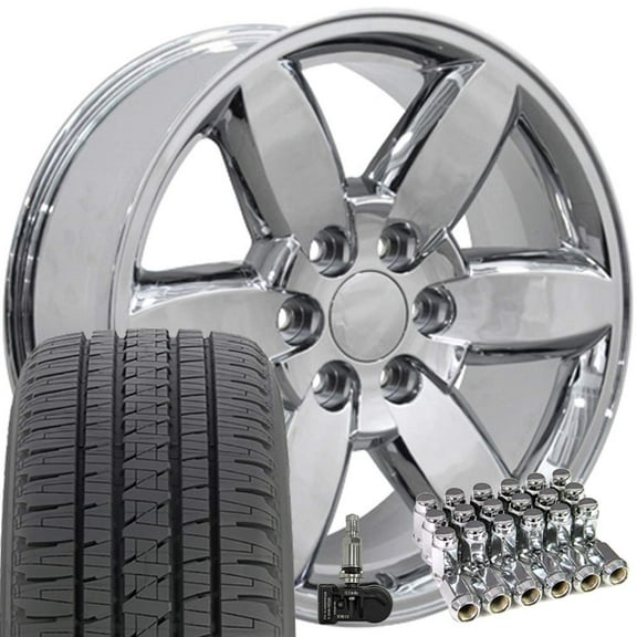 OE Wheels CV94 20 Inch Rims and Tires Fit Silverado 1500 Style 6x139.7 20x8.5 Chrome - Hollander 5420 - Dueler H/L Alenza 275/55-20 (Set of 4)