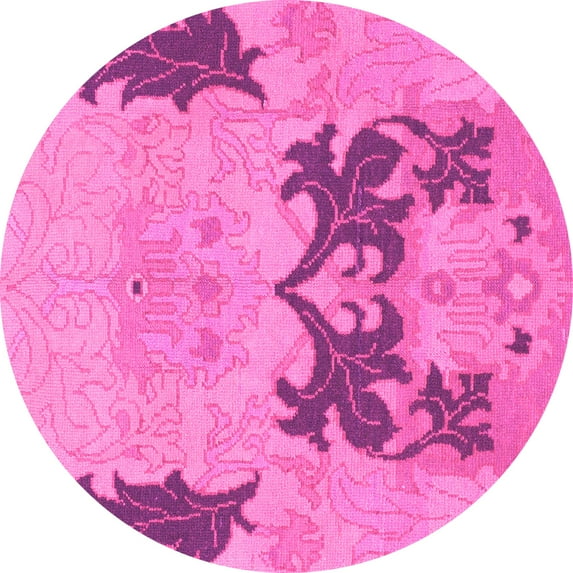 Ahgly Company Indoor Round Abstract Pink Modern Area Rugs, 7' Round