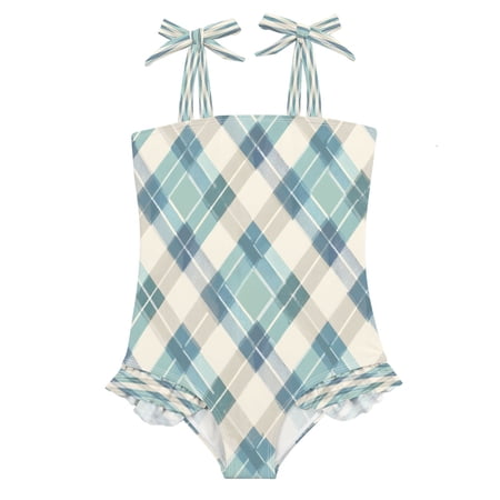 DIXRUYEE Swimsuit One Piece swimwear Blue Diamond Plaid of Pattern