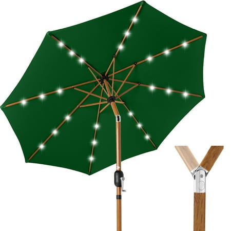 Best Choice Products 10ft Solar LED Lighted Outdoor Woodgrain Pattern Steel Market Patio Umbrella - Green