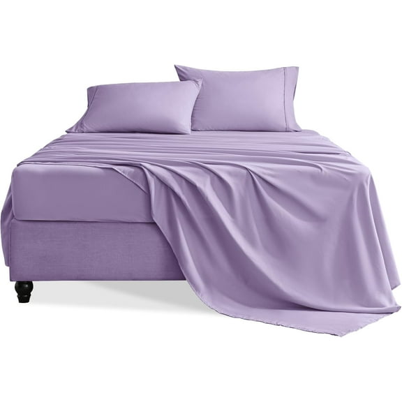 King Size Sheets Set, 4 Pieces Hotel Luxury Soft Microfiber Bed Sheets Set, Up to 16" Deep Pockets, Oeko-Tex Sheets with Elastic, Breathable, Wrinkle Free (Purple, King)