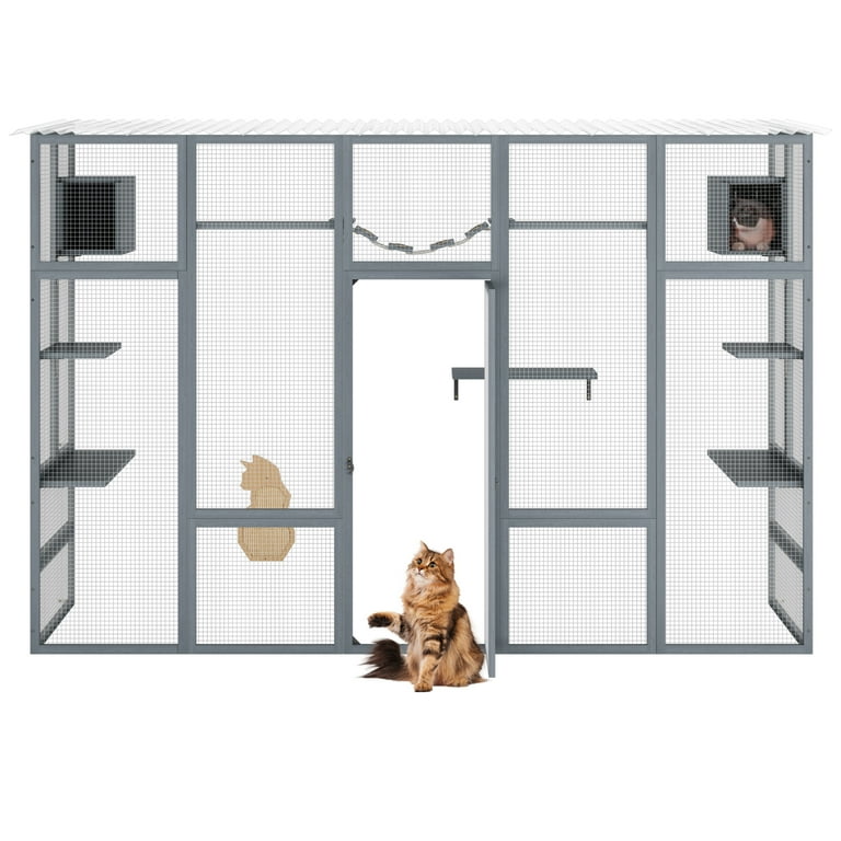 COZIWOW Catio Outdoor Cat Enclosure 104 L Large Catio for Indoor Cats Window Access Wooden Cat House