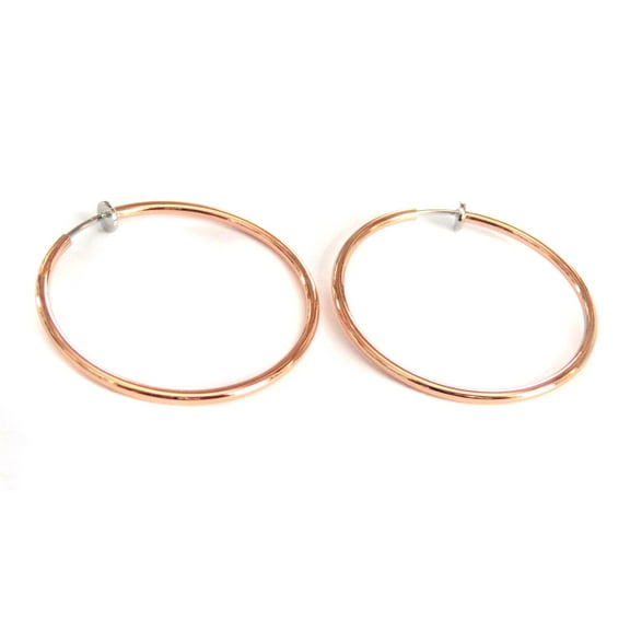 Clip-on Hoop Earrings Plated Shiny Rose Gold Tone Hoop Earrings 1.5 inch Hoop