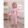 thumbnail image 4 of BemeyourBBs Newborn Baby Girls Stripe Romper Daddy's Girl Outfits Letter Bow Embroidery Long Sleeve Jumpsuit with Headband Set, 4 of 9