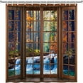 thumbnail image 3 of Forest Waterfall Shower Curtain Fall Autumn Scenic Jungle Natural Scenery Seasonal Landscape with Green Trees, River, Stones into a Serene Natural Polyester Fabric Set with Hooks (70"x70), 3 of 6