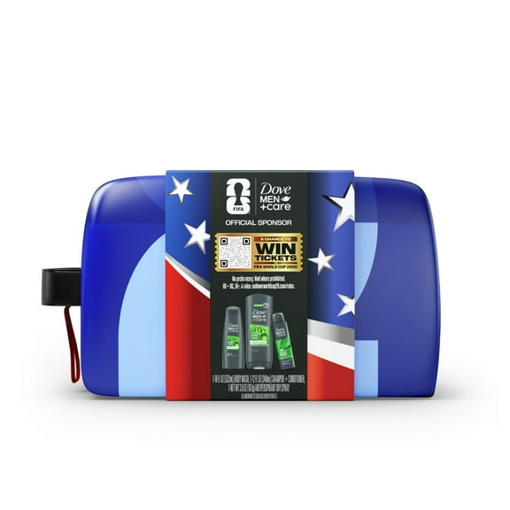 Dove Men Care Soccer Themed Holiday Gift Set Extra Fresh Body Wash, Antiperspirant Deodorant Spray & 2-in-1 Shampoo and Conditioner, 3 Count