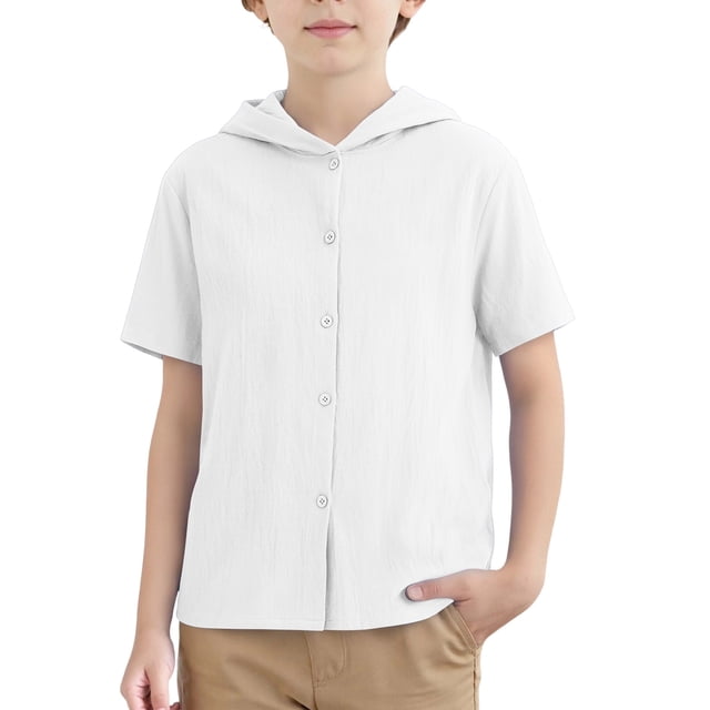 Camiseta de manga corta con capucha informal de color liso para niños de 3 a 13 años