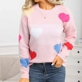 thumbnail image 4 of Qulqfy Cute Sweaters for Women Long Sleeve Pink Pullover Crew Neck Hearts Knitted Shirts Winter Sweaters for Women 2025 L, 4 of 6