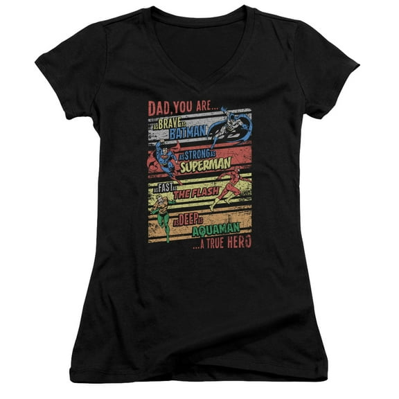 JLA Justice League A True Hero Junior Women's T-Shirt V-Neck Black