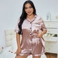 thumbnail image 5 of Hearthz Plus Size Womens Silk Satin Pajamas Short Sleeve Loungewear Two-Piece Sleepwear Button-Down Pj Set Pink,XL, 5 of 6