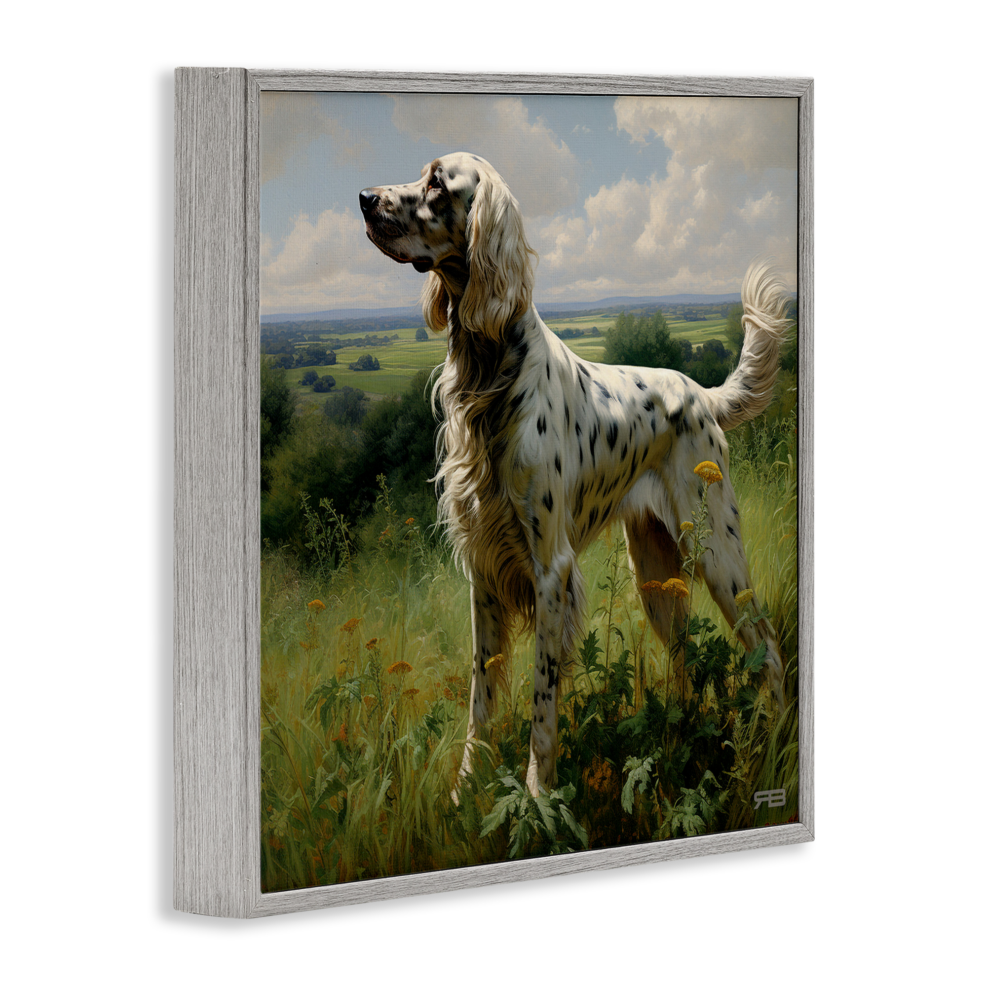 Stupell Industries Dalmatian Dog in Countryside Animals & Insects Painting Gray Framed Art Print Wall Art, 12 x 12